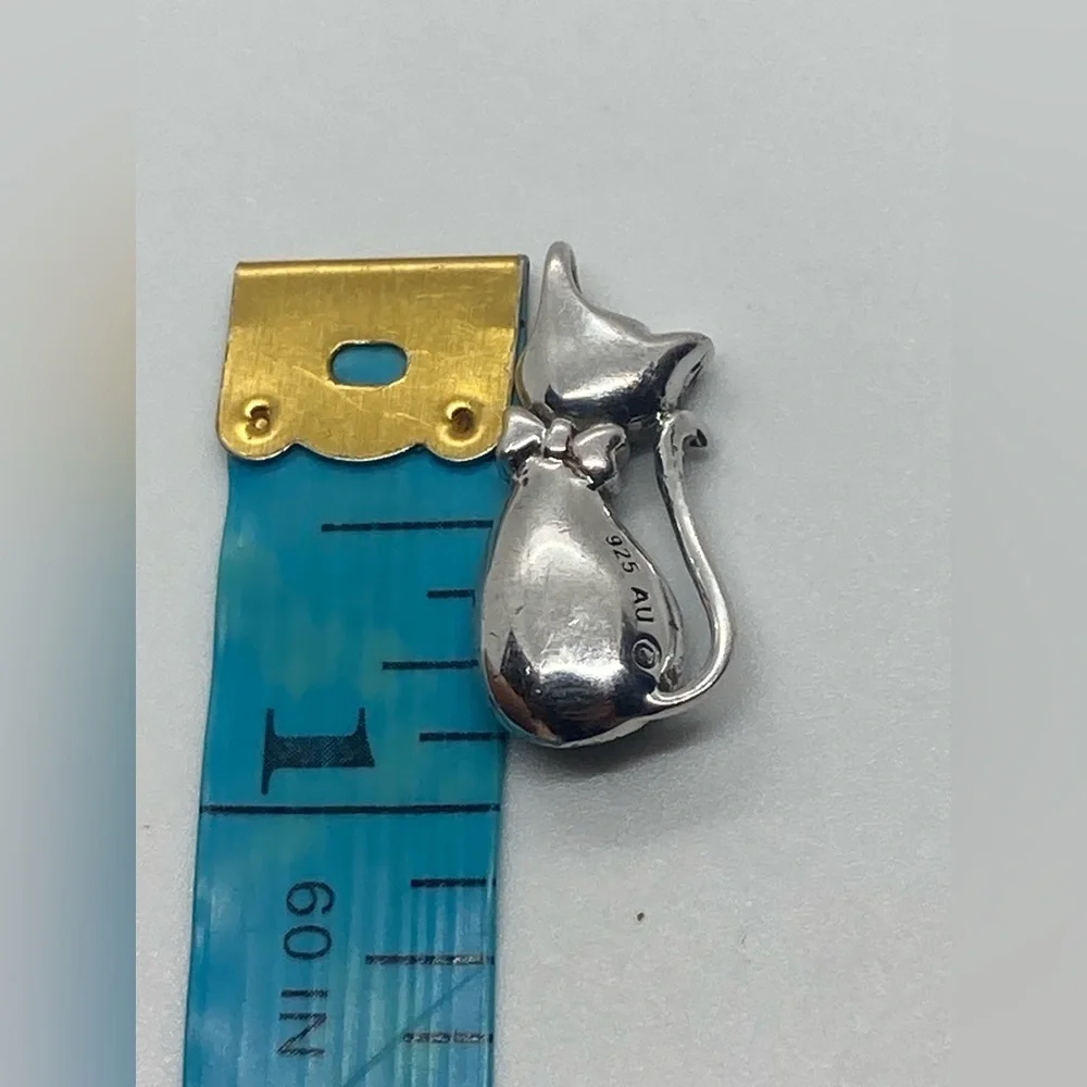 925 Sterling Silver & Black Crystal Kitty Cat Pendant | .9” L x .4” W - Picture 7 of 8